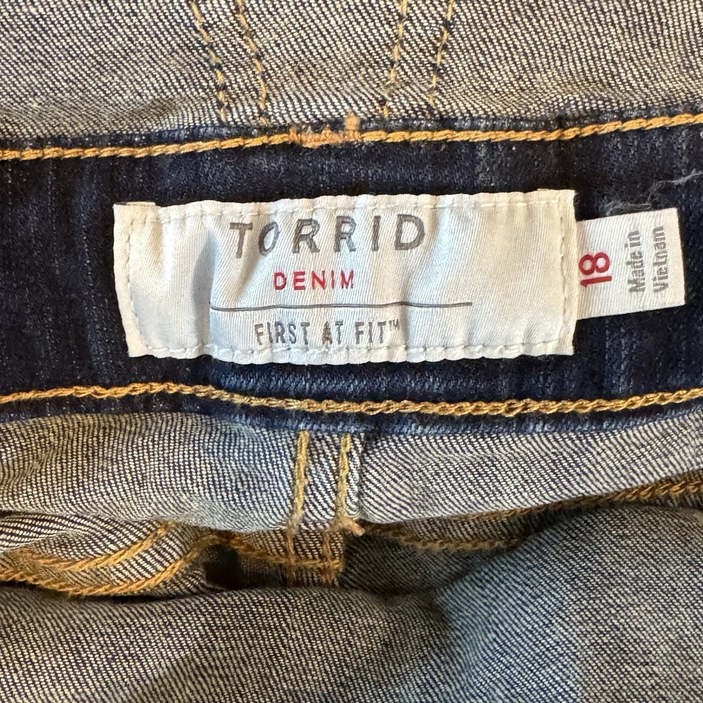 Torrid Denim Bib Overalls Womens Plus Size 18 Dark Wash Distressed Stretch - Picture 4 of 11
